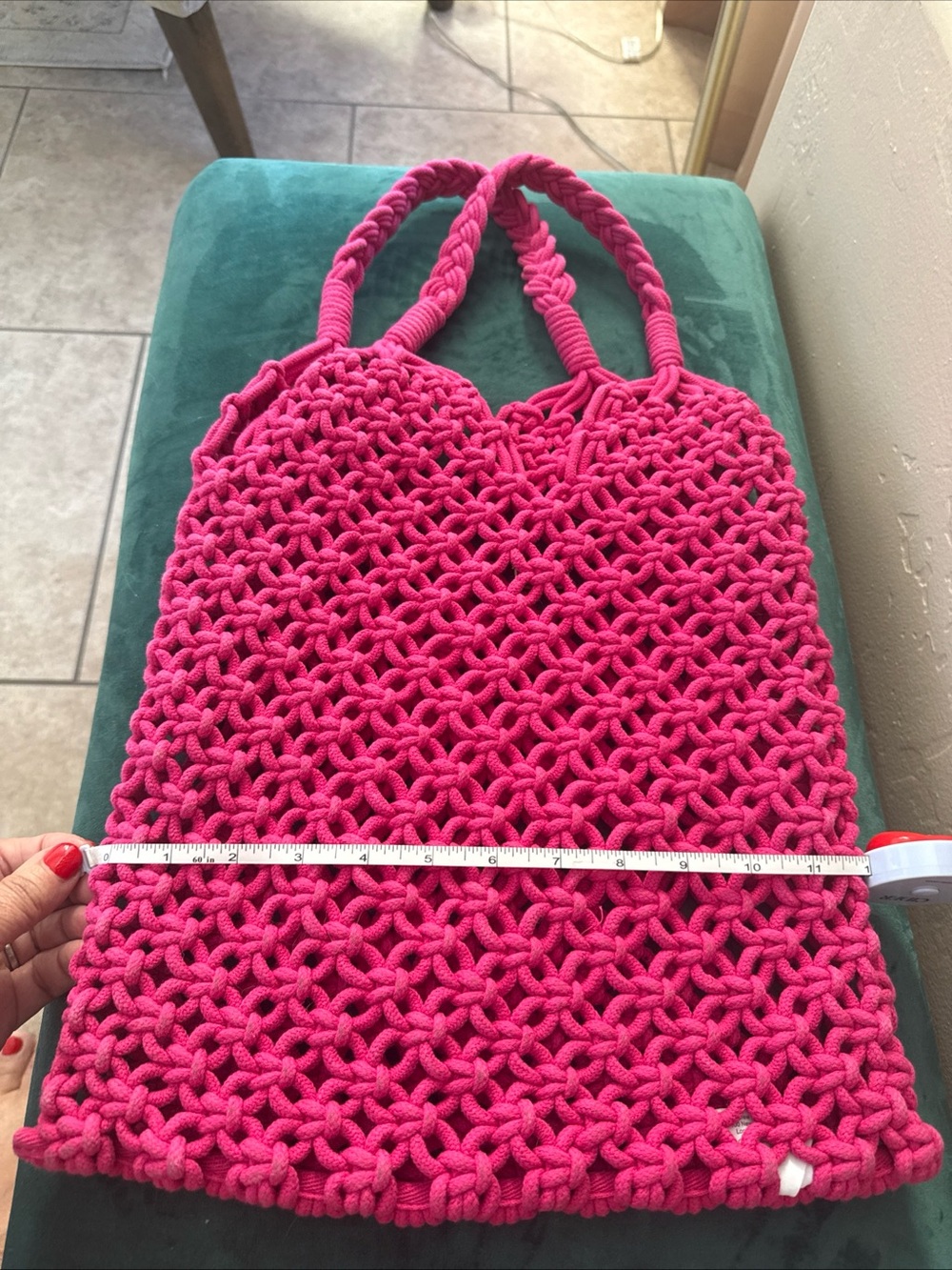 J. Crew Hot Pink Rope Macramé Tote Bag - Picture 3 of 8